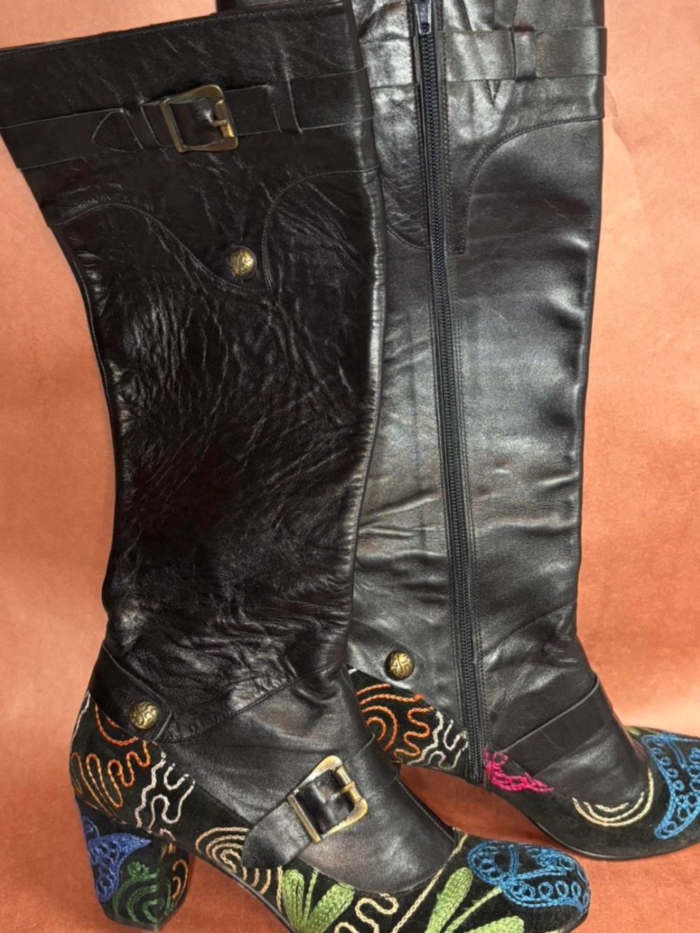 Vintage El Dantés Artemis Leather Embroidered Knee High Boots EU 38 Y2K